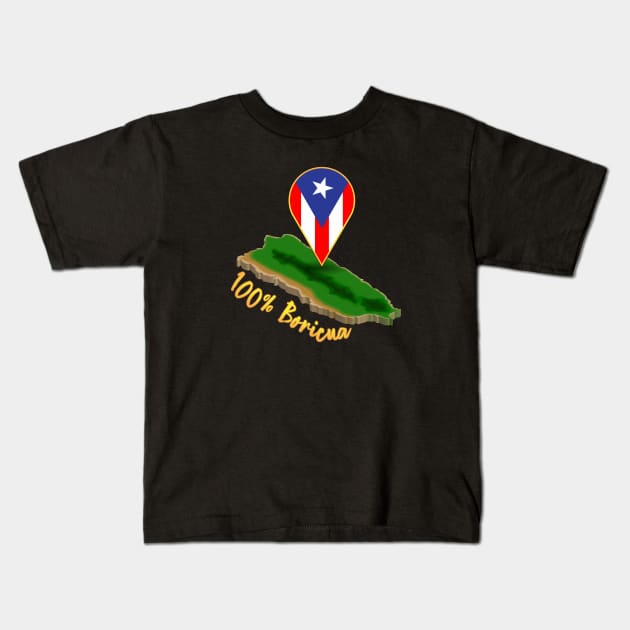 100% Boricua Kids T-Shirt by triggerleo